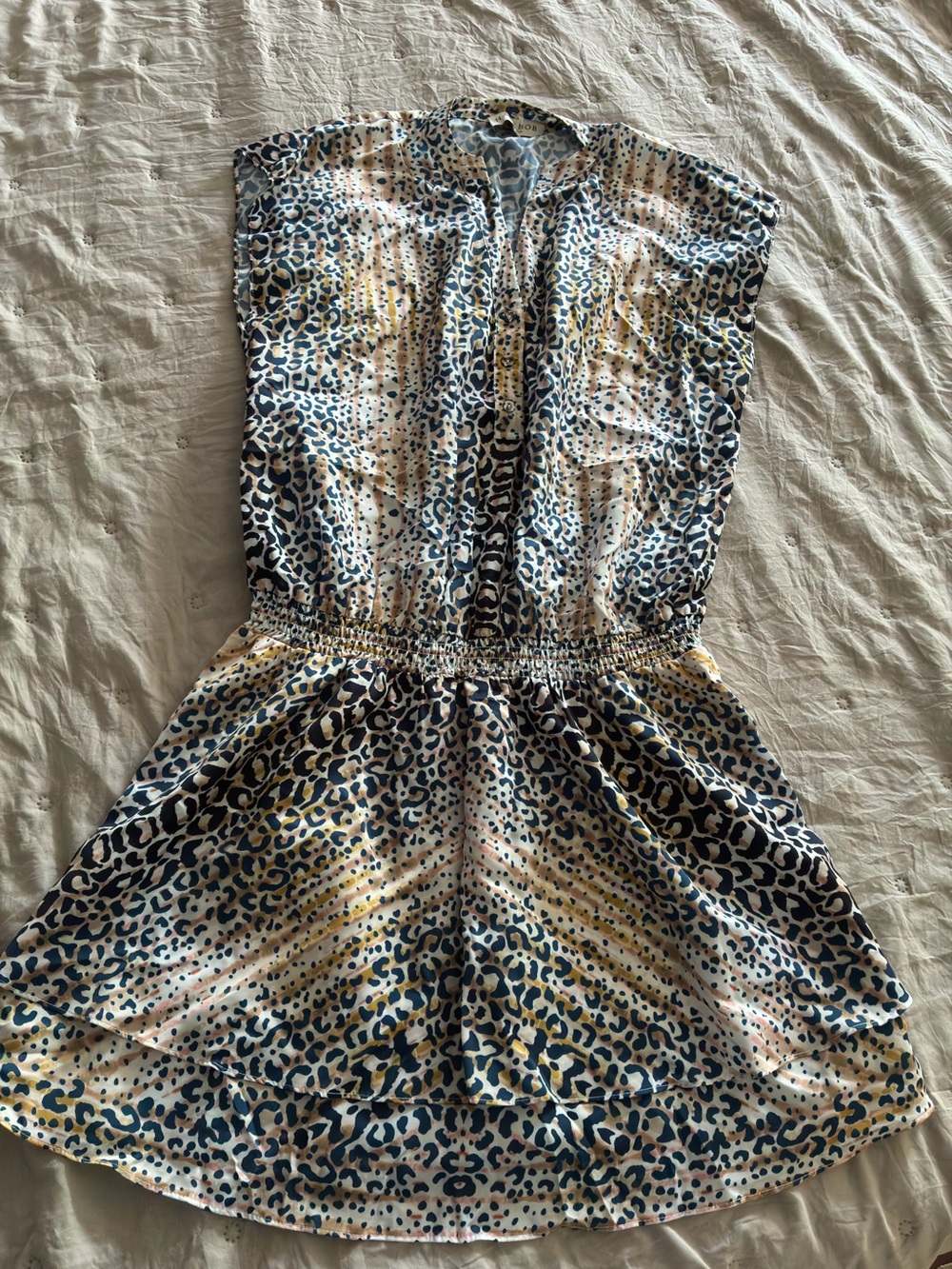 Leopard Print dress in Cream, Navy & Yellow